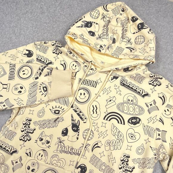 Vidcon Hoodie Mens Large Ivory Convention Fleece Sweatshirt All Over Print AOP - Picture 1 of 11